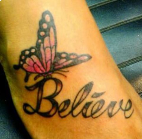 Realistic butterfly believe tattoo