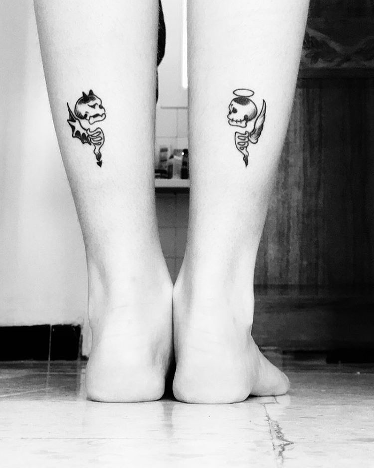 Two different skeleton devil tattoos